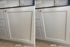 Photo de galerie -  Avant / Après : nettoyage des portes de meubles pour un résultat propre et soigné. AR Nettoyage, le souci du détail ! 