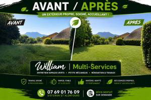 Photo de galerie - Avant / Après réalisé par William Multi-Services  Remise en état complète des espaces verts : ✔️ Tonte ✔️ Débroussaillage ✔️ Finitions propres ✔️ Intervention rapide et soignée