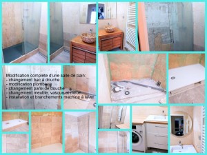 Photo de galerie - Modifications complètes d'une salle de bain: changement bac à douche, plomberie, carrelage, électricité. 