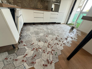 Photo de galerie - Suite à un dégât des eaux, suppression du parquet et pose de mosaïque au sol avec un ragréage