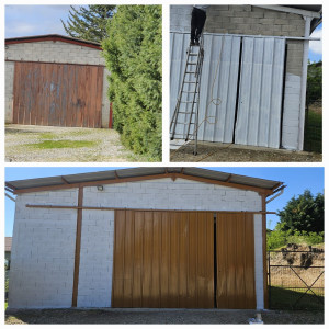 Photo de galerie - Peinture sur moellons et porte d'un bâtiment agricole 