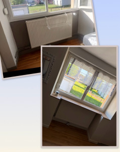 Photo de galerie - Création de deux caisson en placo. pose d’une tablette bois. finition enduis + peinture 2 couche et pose de plinthes 