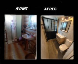Photo de galerie - Salle de bain totalement rénovée du sol au plafond. 