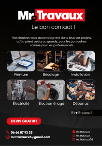 Photo de galerie - Mr. Travaux – La solution simple pour tous vos travaux  Vous manquez de temps, d’outils ou d’envie pour bricoler ? Mr. Travaux est là pour vous simplifier la vie et prendre en charge vos travaux du quotidien, avec sérieux et efficacité. 