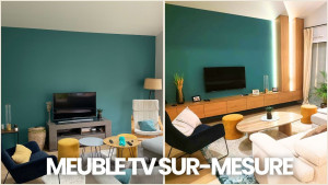 Photo de galerie - Création d’un meuble sur mesure pour le mur de la TV. Inspiration, créativité et un bon agencement sont la clé d’un projet réussi. J’en suis ravie !