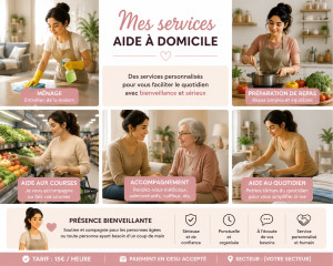 Photo de galerie - Bonjour, je suis une personne sérieuse, souriante et de confiance. Je propose mes services à domicile avec soin et attention. Ponctuelle et à l’écoute, je souhaite aider les personnes dans leur quotidien.