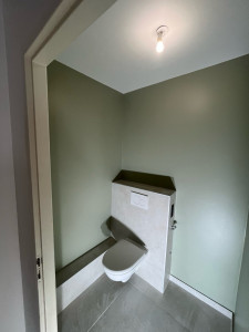 Photo de galerie - Peinture des murs et réalisation des finitions dans les toilettes.
