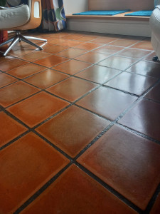 Photo de galerie - Utilisation d'une monobrosse pour nettoyer les tomettes anciennes, cirées et lustrées.