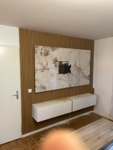 Photo de galerie - Pose de bardage intérieur salon 