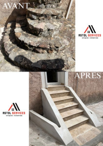 Photo de galerie - Avant / Après rénovation d'escalier extérieur 
