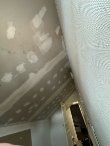 Photo de galerie - Isolation sous pend avec pose de laine de verre rail suspendu et pose de ba13 plus raccord enduit en 2 couches 