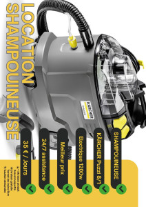 Photo de galerie - LOCATION SHAMPOUINEUSE PRO
Karcher puzzi 8/1
35€/jours + 5€ dose produit 
Caution 