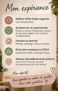 Photo de galerie - Mon expérience et mes qualifications dans l’aide à la personne.
