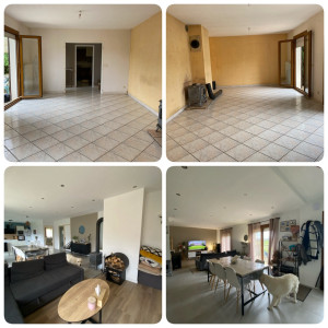 Photo de galerie - Avant/après d’un salon/salle à manger (placo/peinture/carrelage/parquet) 