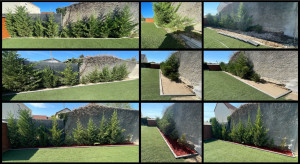 Photo de galerie - Aménagement avec pose d'une bordure béton et paillage en copeaux de bois rouges