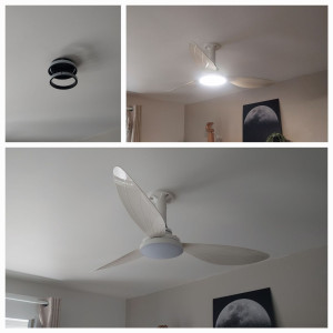 Photo de galerie - Pose ventilateur de plafond avec Lumière LED, télécommande.