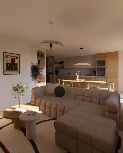 Photo de galerie - Rénovation d'un séjour avec cuisine ouverte.