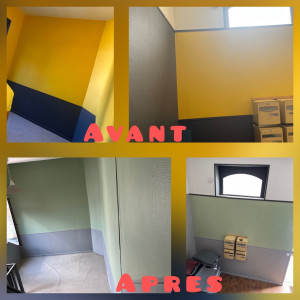 Photo de galerie - Immeuble re fait complètement en peinture le jaune et passer en vert et le  noir en gris les porte on était faite aussi en gris client satisfait !!