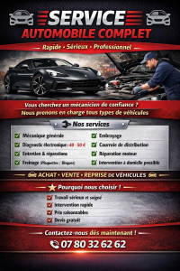 Photo de galerie - Service automobile complet pour tous types de véhicules.
Diagnostic, réparation et entretien à prix abordables – déplacement possible.
Rapide, fiable et professionnel
Achat, vente et débarras de véhicules à petits prix.
