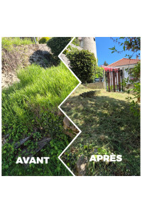 Photo de galerie - Transformation de jardin ! J'ai redonné vie à cet espace vert qui en avait bien besoin. Spécialiste de la tonte difficile et du débroussaillage, je m'occupe de votre jardin avec le même sérieux.

