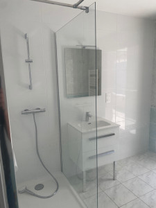 Photo de galerie - Retirer baignoire pour receveur douche plus changement alimentation et pose de paroi 