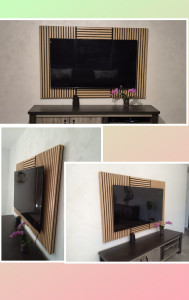 Photo de galerie - Création déco TV en coffret pour masquage prises et boîtier fibre