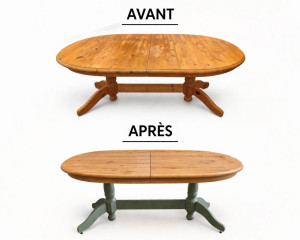 Photo de galerie -  Rénovation complète d’une ancienne table : décapage, ponçage et peinture.