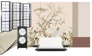 Photo de galerie - Planche d'ambiance d'une chambre inspiration japonaise 
