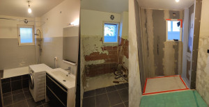 Photo de galerie - Salle de bain 1/2 : rénovation complète de la salle de bain, dépose baignoire, pose receveur douche façon 