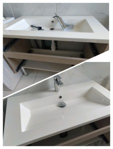 Photo de galerie - Installation meuble + vasque + raccord eau et évacuation 