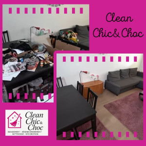 Photo de galerie - Désencombrement , nettoyage , rangement d'un salon , salle à manger .