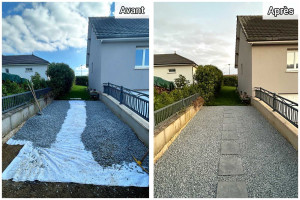 Photo de galerie - Pose de dalles et de gravier.