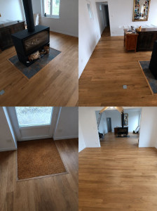 Photo de galerie - Pose d'un stratifié avec incrustation d'un carrelage ainsi qu'une fosse a tapis