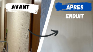 Photo de galerie - Reprise à l’ enduit d’un mur de couloir très abîmé du à  un ancien crépi enlevé 