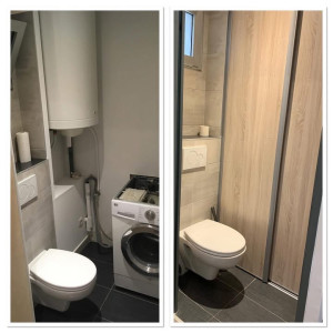 Photo de galerie - Mise en place de rails et de portes de placard coulissant.