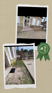 Photo de galerie - Dépose toutes les anciennes briques de terrasse et reconstruction devant la porte d'entrée, mise en place de la terre végétale pour petits arbustes fruitiers 