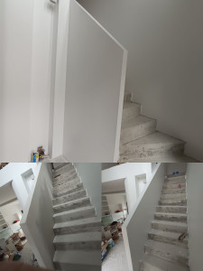 Photo de galerie - Réalisation d’un garde-corps en plaques de plâtre renforcées, avec double ossature et double parement pour une solidité optimale