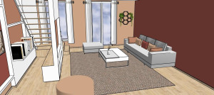 Photo de galerie - Rénovation d'un salon pour gagner en chaleur et avoir un espace de jeux pour les enfants sous l'escalier 