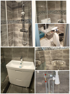 Photo de galerie - Dépose ancien lavabo, pose d'un nouveau, raccordement sanitaire, dépose et pose d'une colonne de douche. 