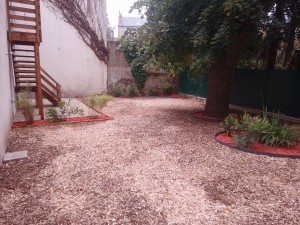 Photo de galerie - Débroussaillage , évacuation et aménagement complet d'un jardin à Nantes sans accès extérieur.