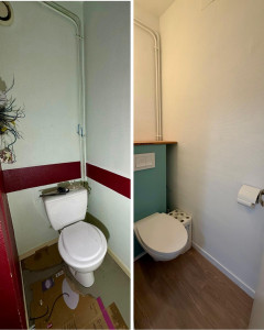 Photo de galerie - Echange wc par un suspendu , remise  aux normes tableau electrique, peinture , sol vynil