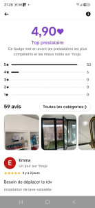 Photo de galerie - Voici mon profil Yoojo, plate-forme sur laquelle j’ai le badge Top prestataire, je vous laisse consulter mes avis...