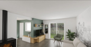 Photo de galerie - Visuel 3D réaliste pour la décoration d un salon et d une entrée. 