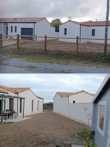 Photo de galerie - Pose de clôture ranch et engazonnement du terrain 