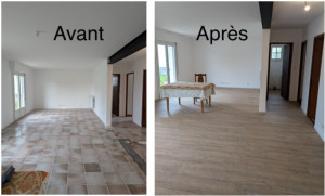 Photo de galerie - Pose de parquet et de plinthes sur carrelage existant. 