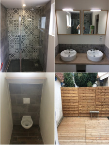 Photo de galerie - Pose carrelage SDB et WC, pose meuble vasque, création terrasse bois
