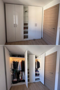 Photo de galerie - Montage Armoire IKEA
avec éclairage en ouverture de porte et fixations au mur