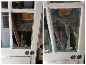 Photo de galerie - Remplacement d'un vitrage simple sur mesure. Finition mastic blanc a l'identique.