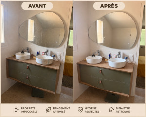 Photo de galerie - ✨ Avant ➡️ Après

Une salle de bain retrouve tout son éclat. Miroir sans traces, vasques impeccables et finitions soignées : chaque détail compte. ???
