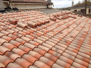 Photo de galerie - Repose de tuiles avec litonage et écran sous toiture travail avec nacelle 